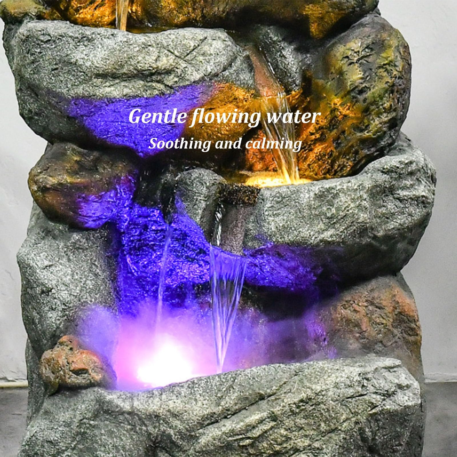 Fontana a cascata in pietra con luci LED per decorazione da giardino e patio all