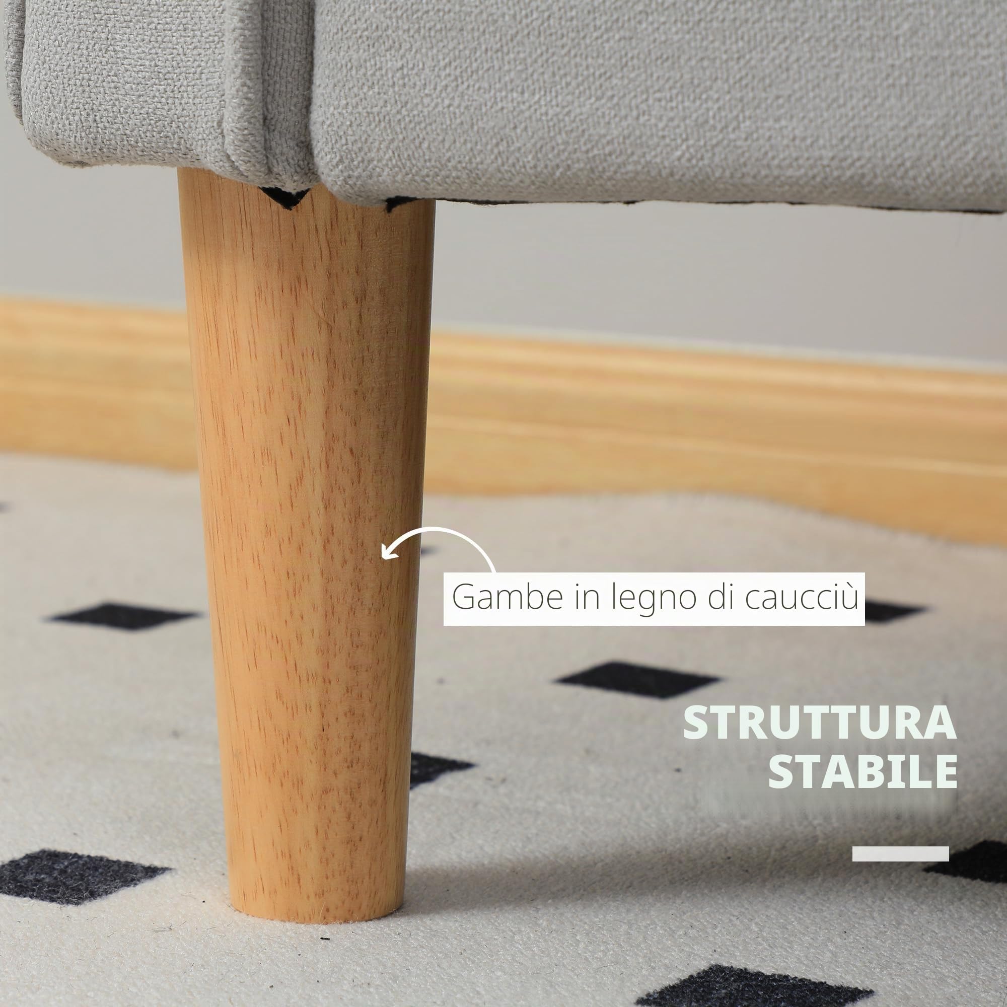 HOMCOM Divano 2 posti con contenitore, gambe in legno, grigio chiaro