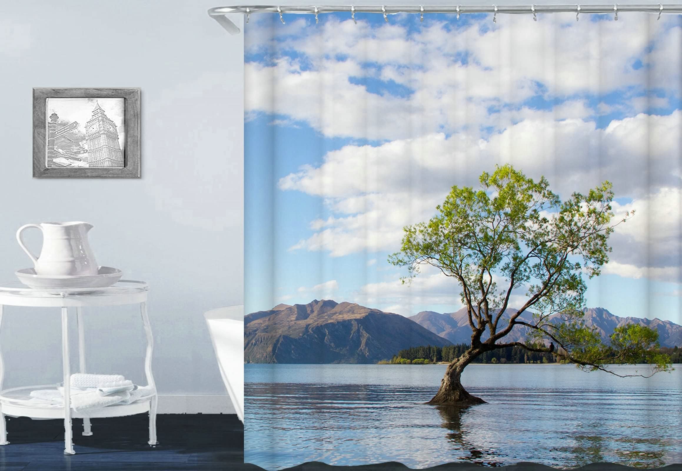 Rideau douche 180x200cm vert blanc KnSam en polyester imperméable