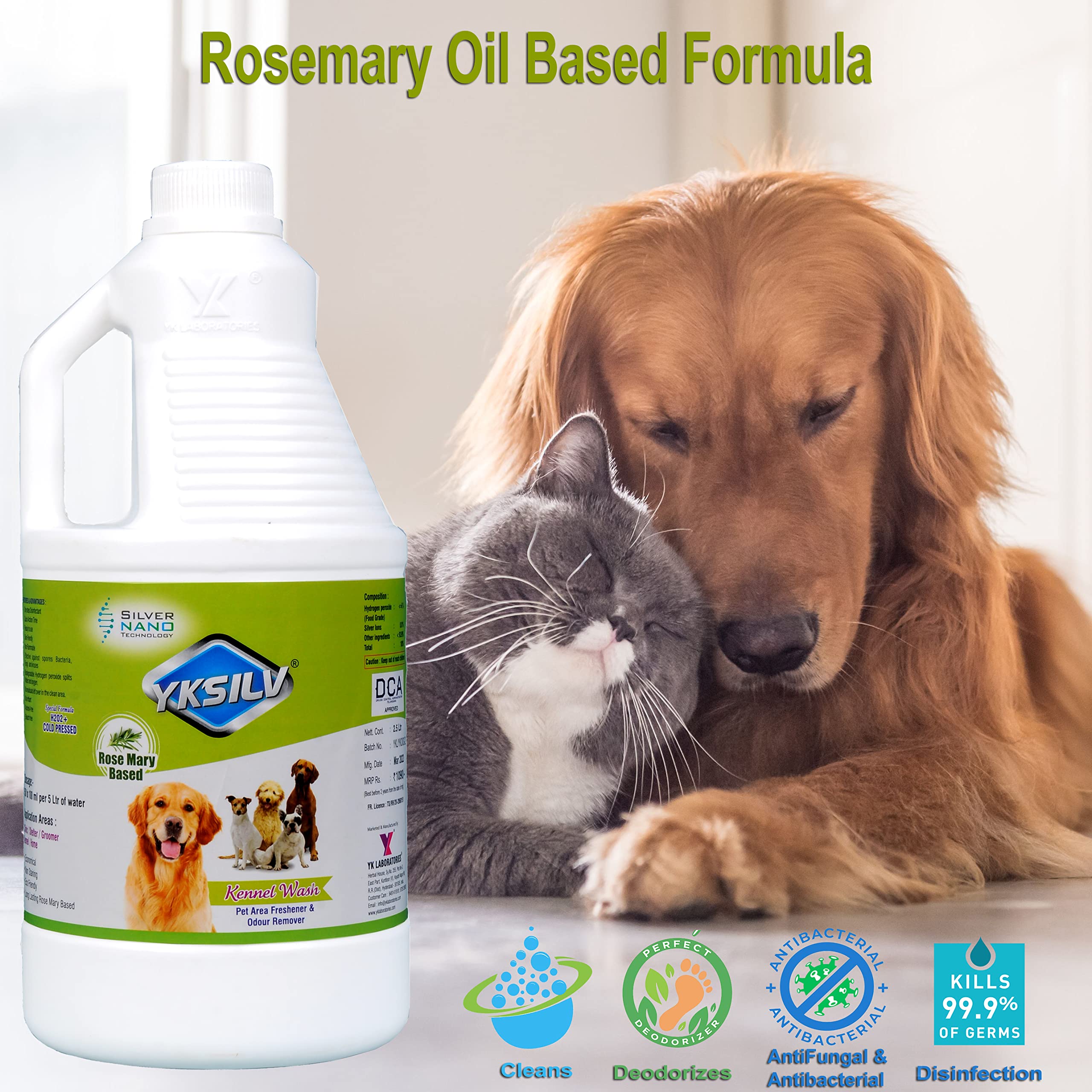 YK Laboratories® Organic Kennel Wash 2.5L | Disinfect & Odor Remover from Pet Area, Veterinary Clinics & Grooming Saloon - Rosemary Based 4