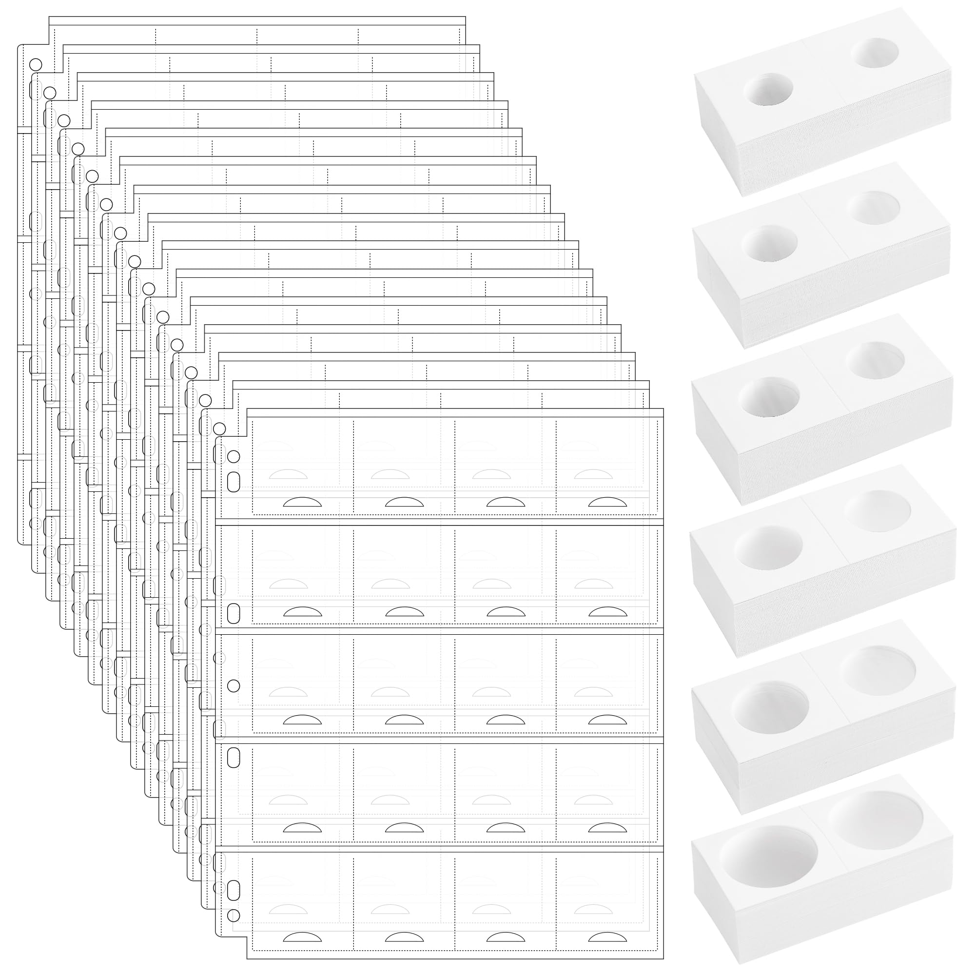 15 Sheets Uncle Paul Coin Binder Sheets with 300 Pcs 2" x 2" Coin Flips - 300 Pockets 7 Holes Coin Pages Holders for Cardboard Compatible with Coin