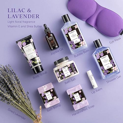 Miniatura 2 de Cesta de regalo de spa lavanda y lila para mujeres y hombres jabón hecho a mano popurrí bomba de baño aceite de jojoba bálsamo labial orgánico y más