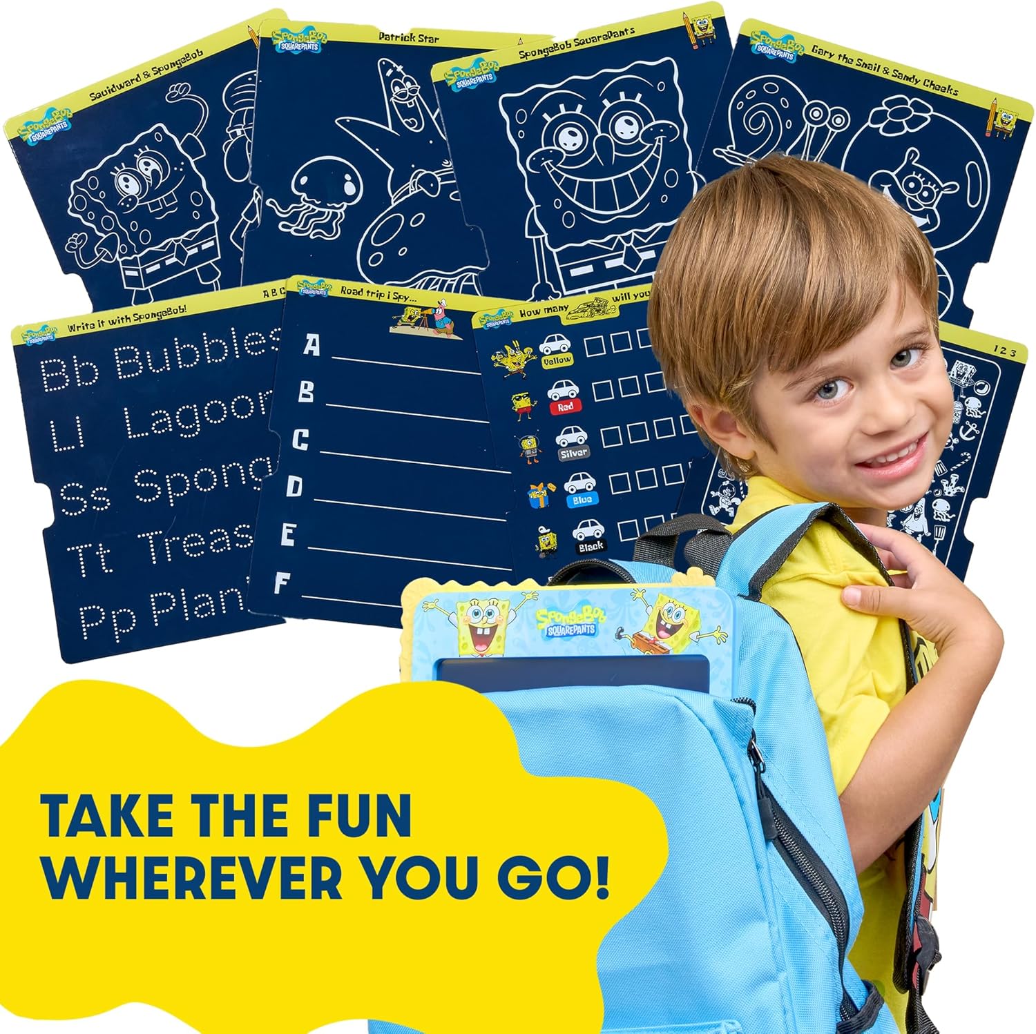 Spongebob Squarepants LCD Doodle Writing Tablet Toy - Travel Essential for Kids - Birthday Gift for Boys & Girls - STEM Drawing & Educational Learning Activity Games (Lagoon Blue)