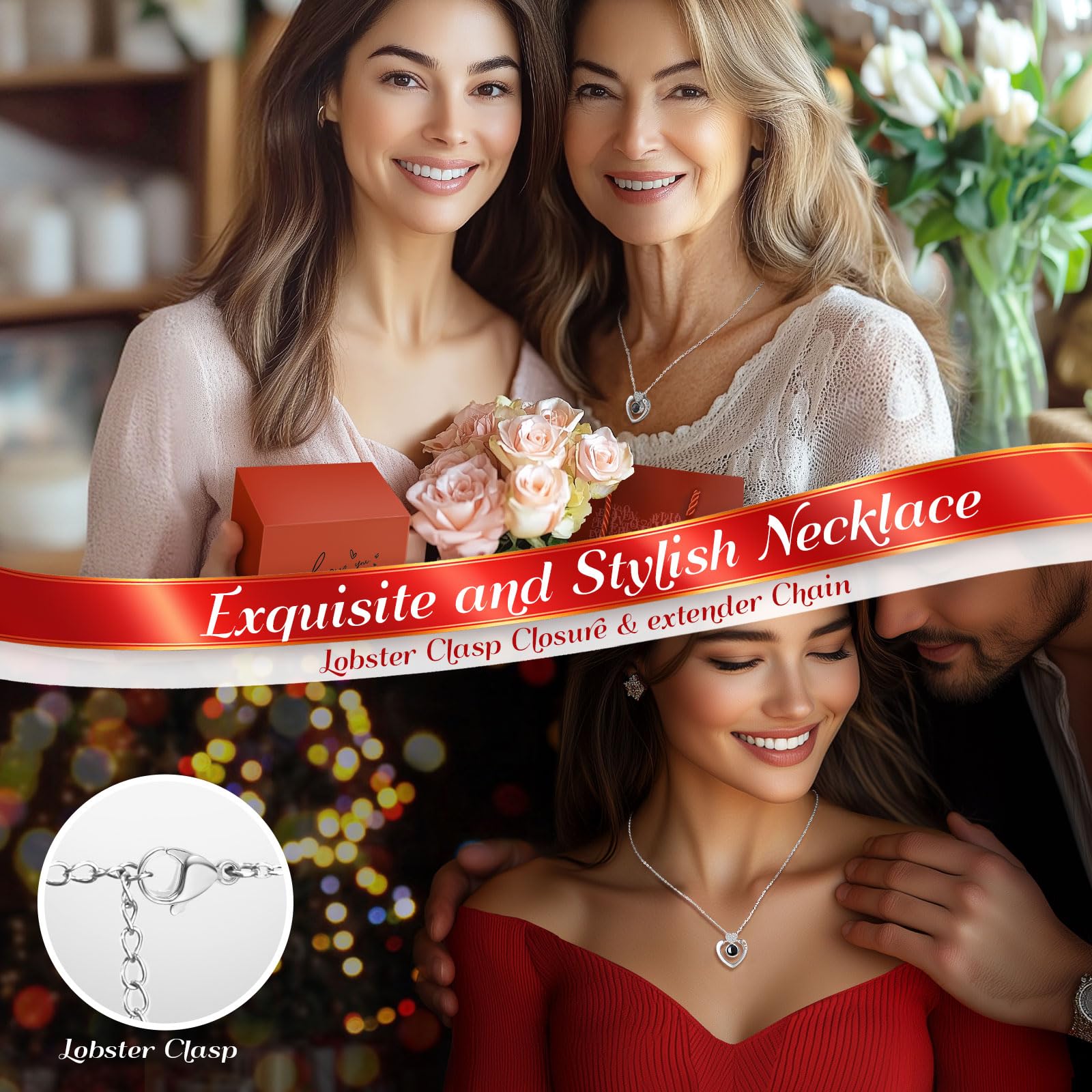 Hnustbo Rosa Eterna Stabilizzata con Collana I Love You, Rose Orso Originale Regalo per Donna Fidanzata Mamma Madre Nonna Moglie per San Valentino,Festa della Mamma,Compleanno,Natale