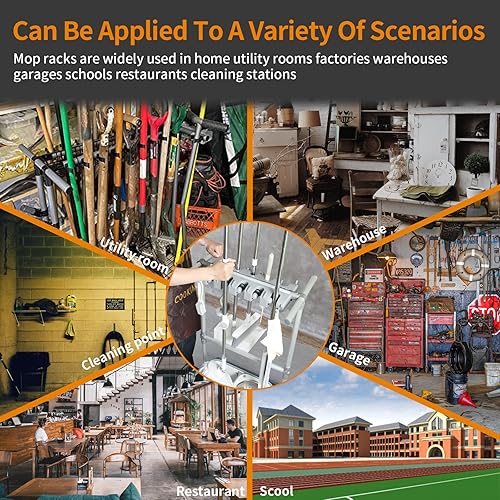 Miniatura 5 de Soporte de escoba para fregona, organizador de suministros de limpieza, carritos de limpieza con ruedas, estación de limpieza, herramientas de