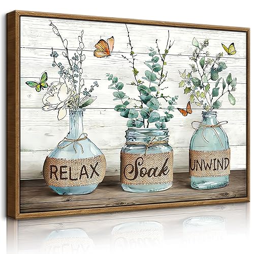BJVJKSU Framed Farmhouse Bathroom Wall Art Rustic Green Botanical Bathroom