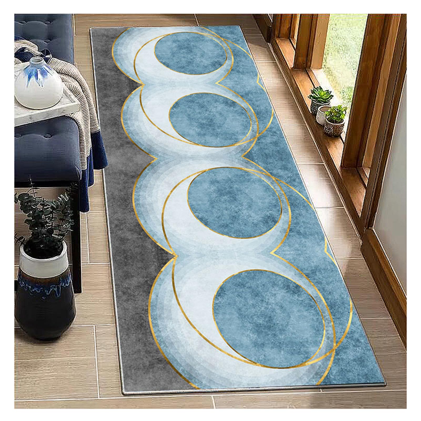 BORKOY Modern Hallway Runner Rug 120X400CM Grey Blue Long Carpets Runners for Entryway Kitchen Hall Corridor Stairs, Width 40cm 50cm 60cm 70cm 80cm 90cm 100cm 120cm — image 1