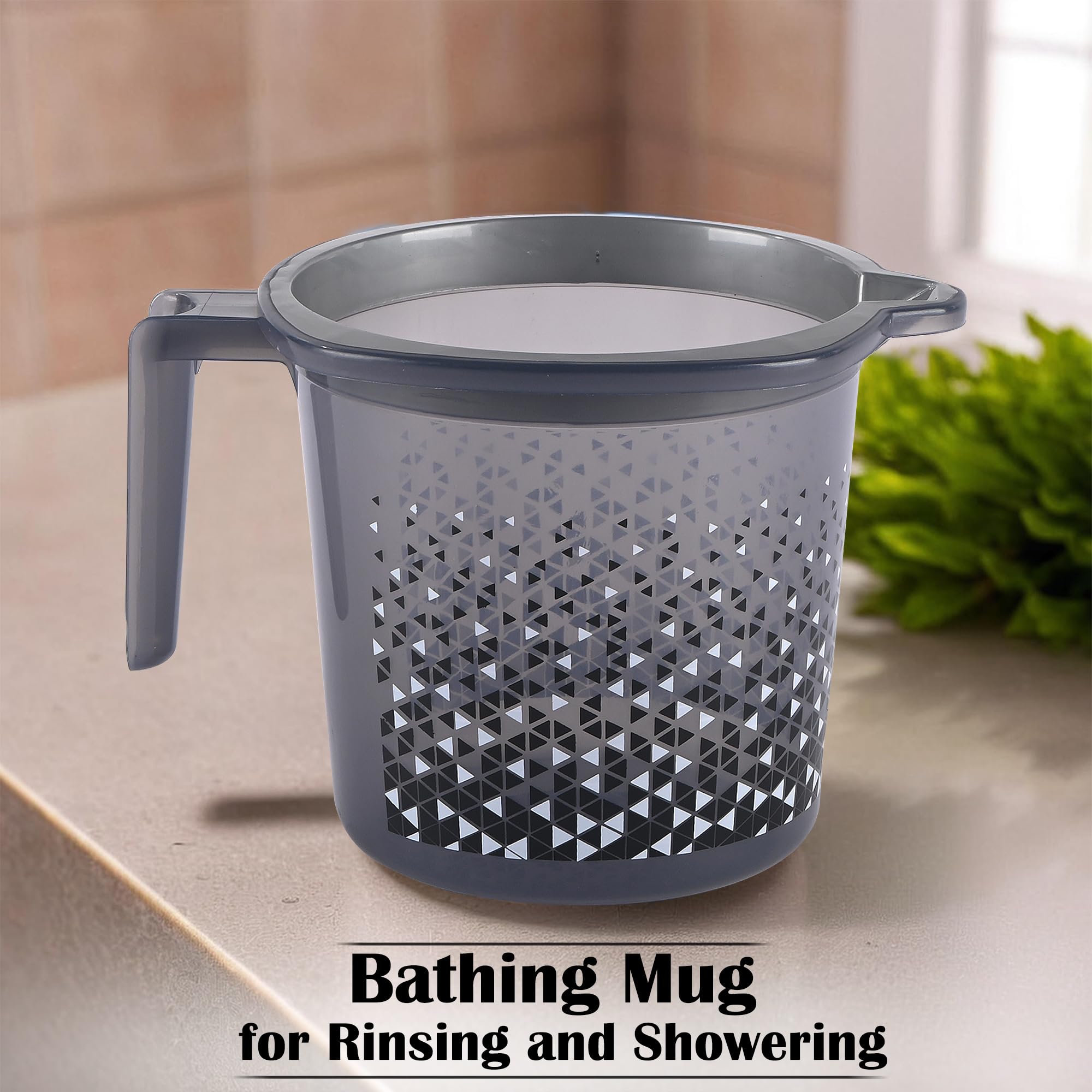 Kuber Industries Pack of 12 Multi-Functional 1.5 Liter Plastic Mug for Bathroom | Durable for Daily Use in Bathrooms | Lightweight Bathing Mug for Rinsing and Showering | Tinted Print - Black