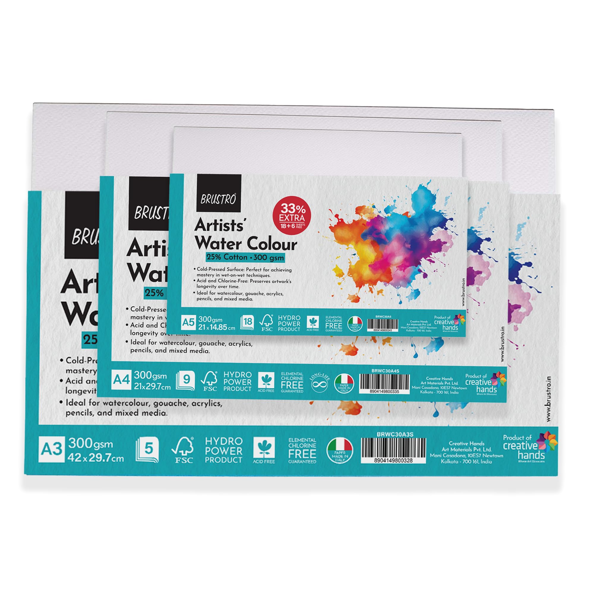 Brustro Artists Watercolour Paper 300 GSM, 25% Cotton, Cold Pressed, A4 (Pack of 12), A3 (Pack of 6) & A5 (Pack of 24) (B0952Z74JJ) Amazon Price History, Amazon Price Tracker