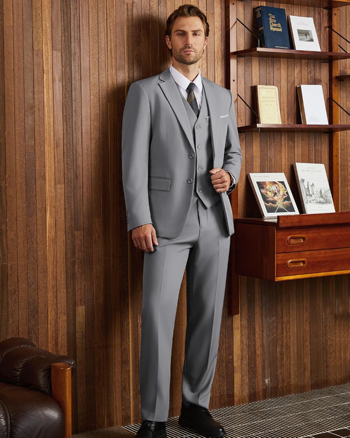 WULFUL Men's Slim Fit 3 Piece Suits Two Button Blazer Vest & Pants Tuxedo Set for Business Wedding Party - Image 3