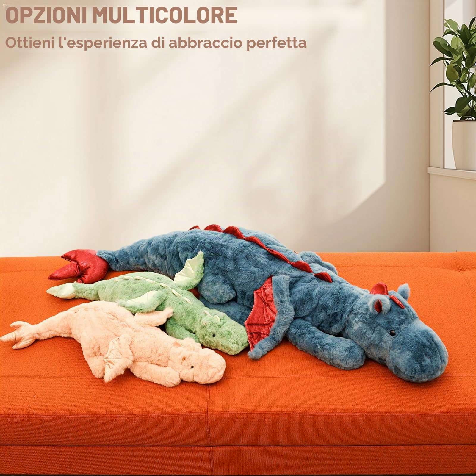 70-150 cm, peluche con drago, e morbido, ideale come regalo per bambini e fidanzata (130 cm, blu)