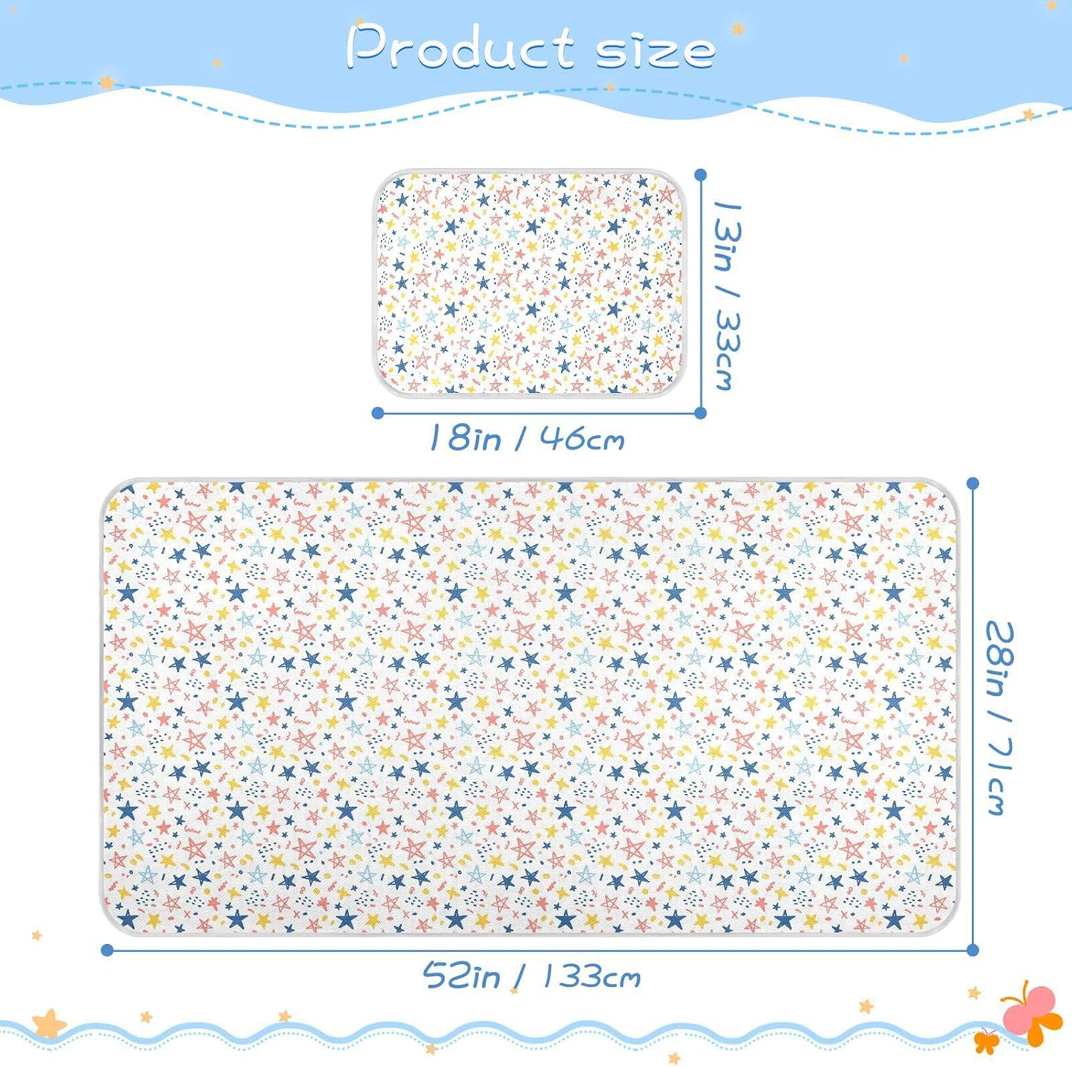 Baby Cooling Mat Doodle Colorful Stars Ice Silk Breathable Mesh Summer Crib Mattress Pad with Pillowcase, Soft Cooling Sleeping Surface for Infant & Toddler, 52"x28"