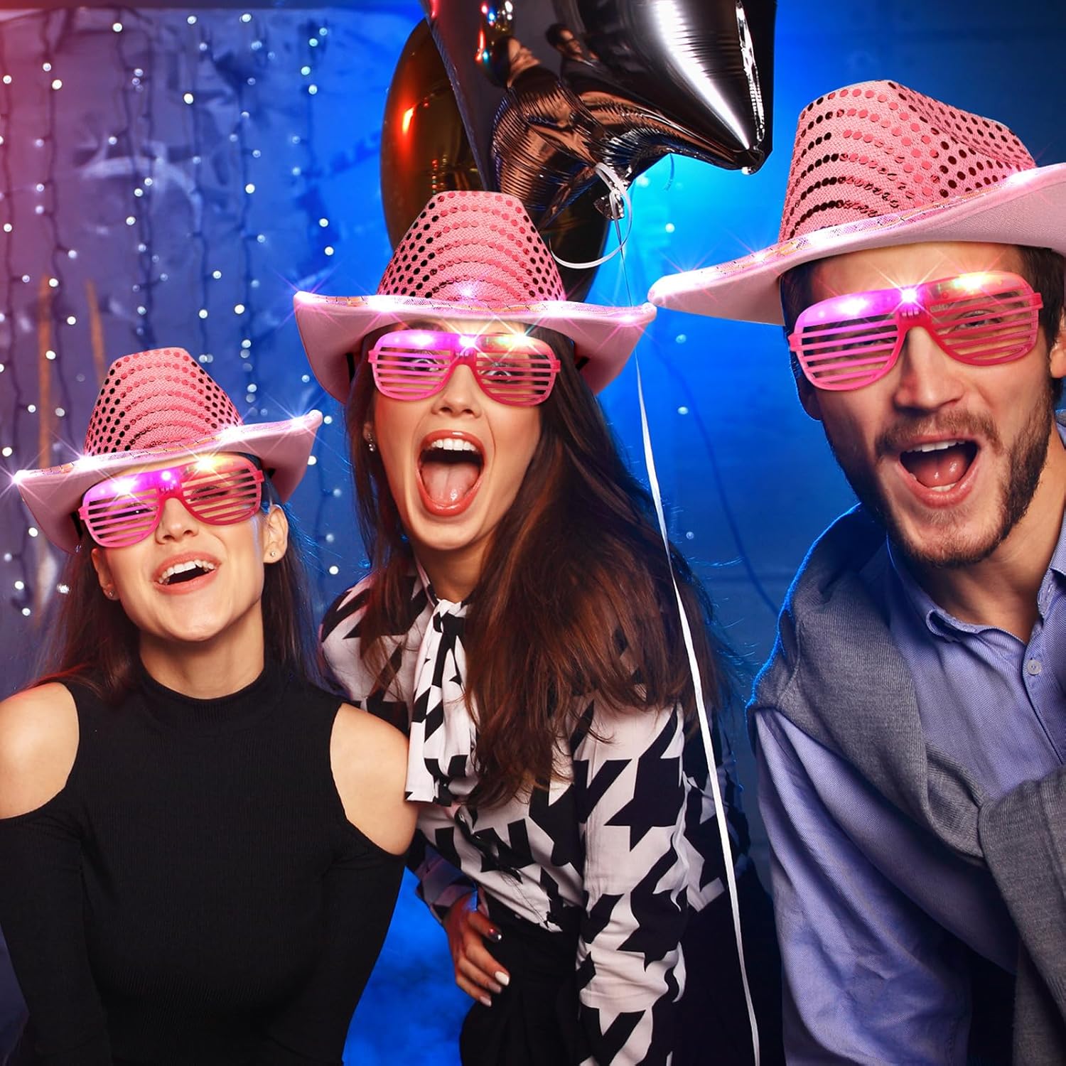 Maitys Light Cowgirl Hat and LED Glasses Glow Cowboy Hat Glasses Shutter for Women Men Birthday Party Costume Outfit Supplies - Image 5