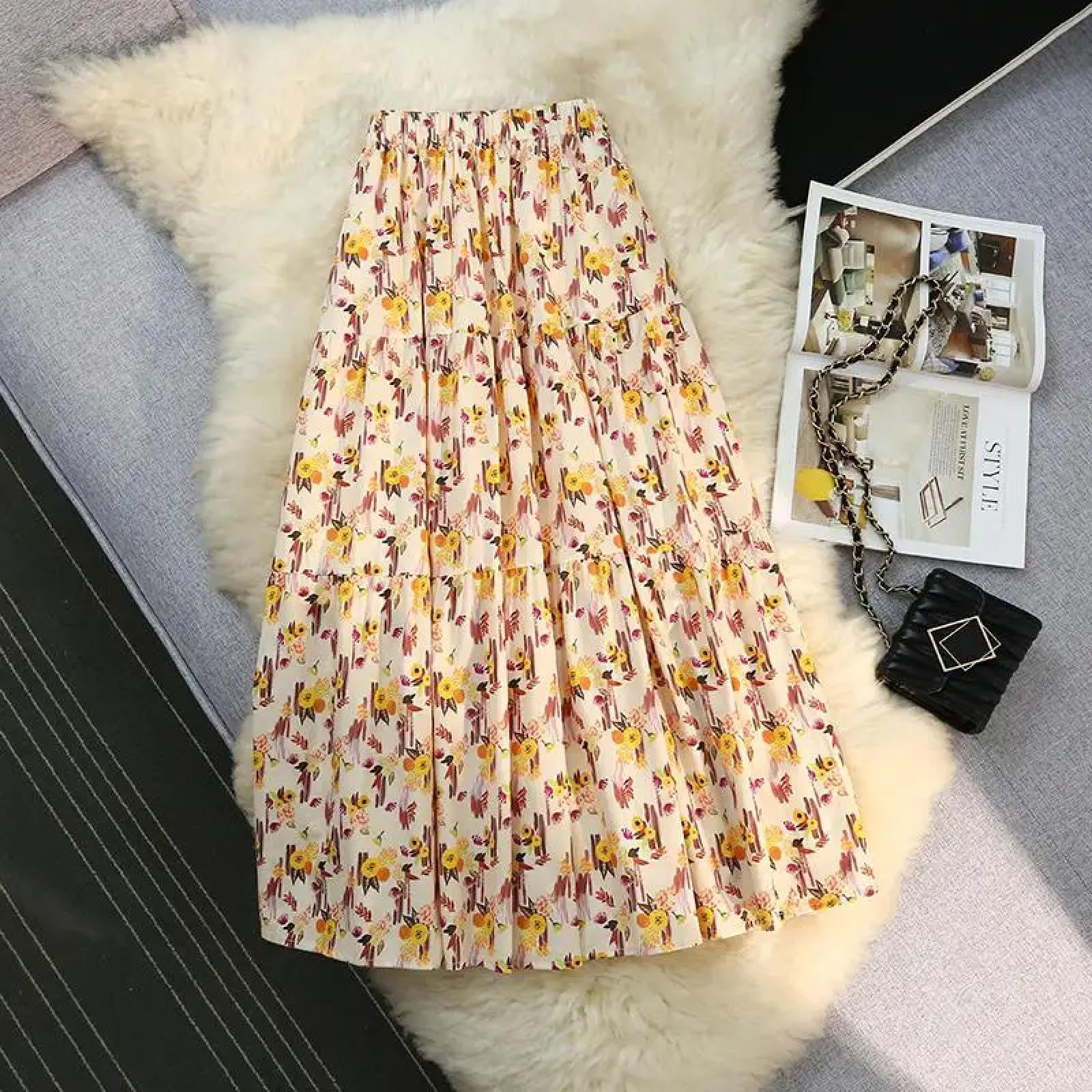 Falda Mujer Larga Cintura Alta Elástica Plisada Skirt Faldas Largas Plisadas De Corte A para Mujer