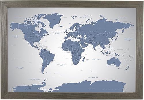 Vista 13 de Canvas - Personalized Blue Ice World Push Pin Travel Map with Black Frame 1. Cartel de lona enrollada
