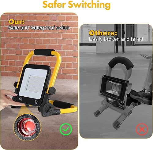 Miniatura 6 de Luz de trabajo LED de 50 W, 5000 lm, luz de inundación impermeable IP66 de 6000 K, cable de alimentación de 15 pies, luces LED portátiles para