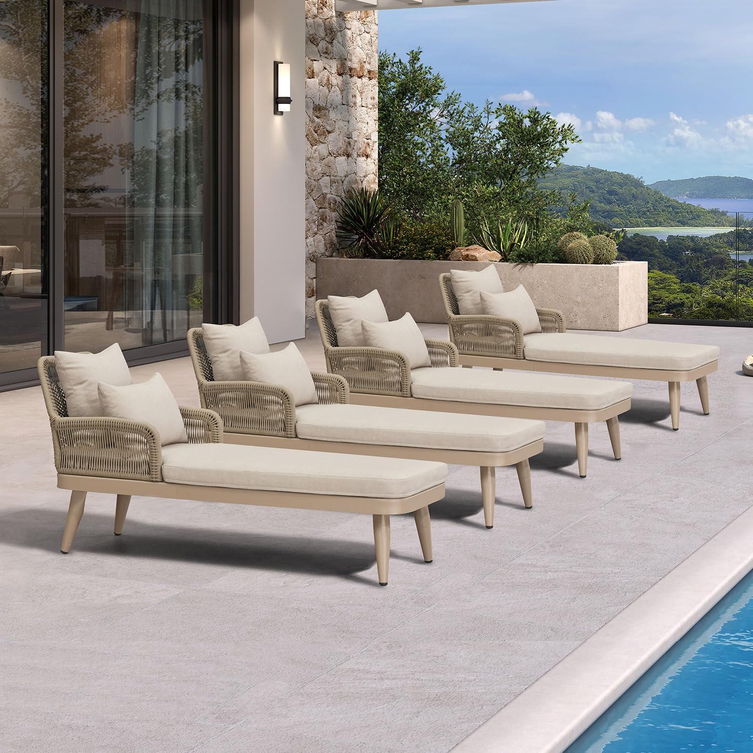 PURPLE LEAF Patio Chaise Lounge Chair with 2 Pillows Aluminum Champagne