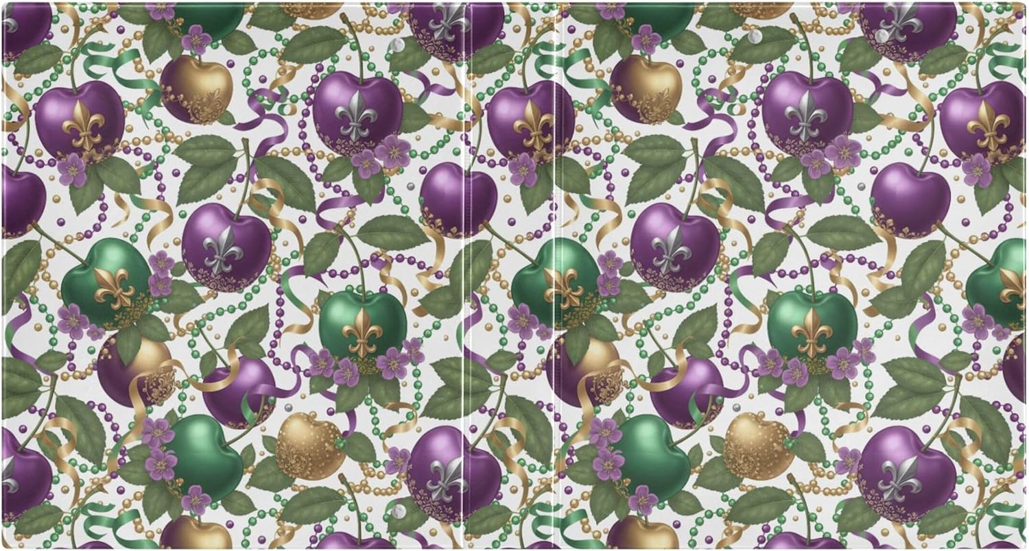 Mardi Gras Cherry 3 Ring Binders, 1.5” Round Ring Binders with Clipboard - Letter Size, 3 Interior PVC Clear Pockets & Anti-Slip Clip for Office School Supplies, 2PCS