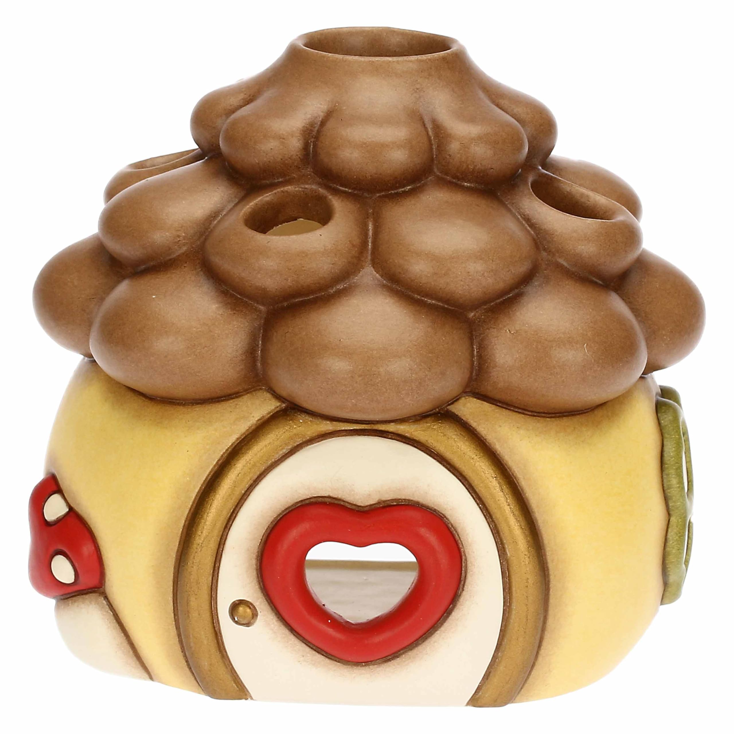 THUN, Porta Tea-Light, Casetta a Forma di Pigna in Ceramica, Linea Inverno Incantato, Accessorio tè da Collezione per Cucina, Idea Regalo per Natale, 10.8 x 10.6 x 10.1 cm