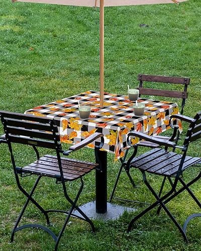 Miniatura 4 de Falling Leaves - Mantel cuadrado para exteriores con agujero para sombrilla de 60 x 60 pulgadas, sin arrugas, lavable, cubierta impermeable con