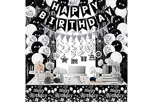 Black Silver Birthday Decorations with 74Pcs Happy Birthday Balloons for Men Women