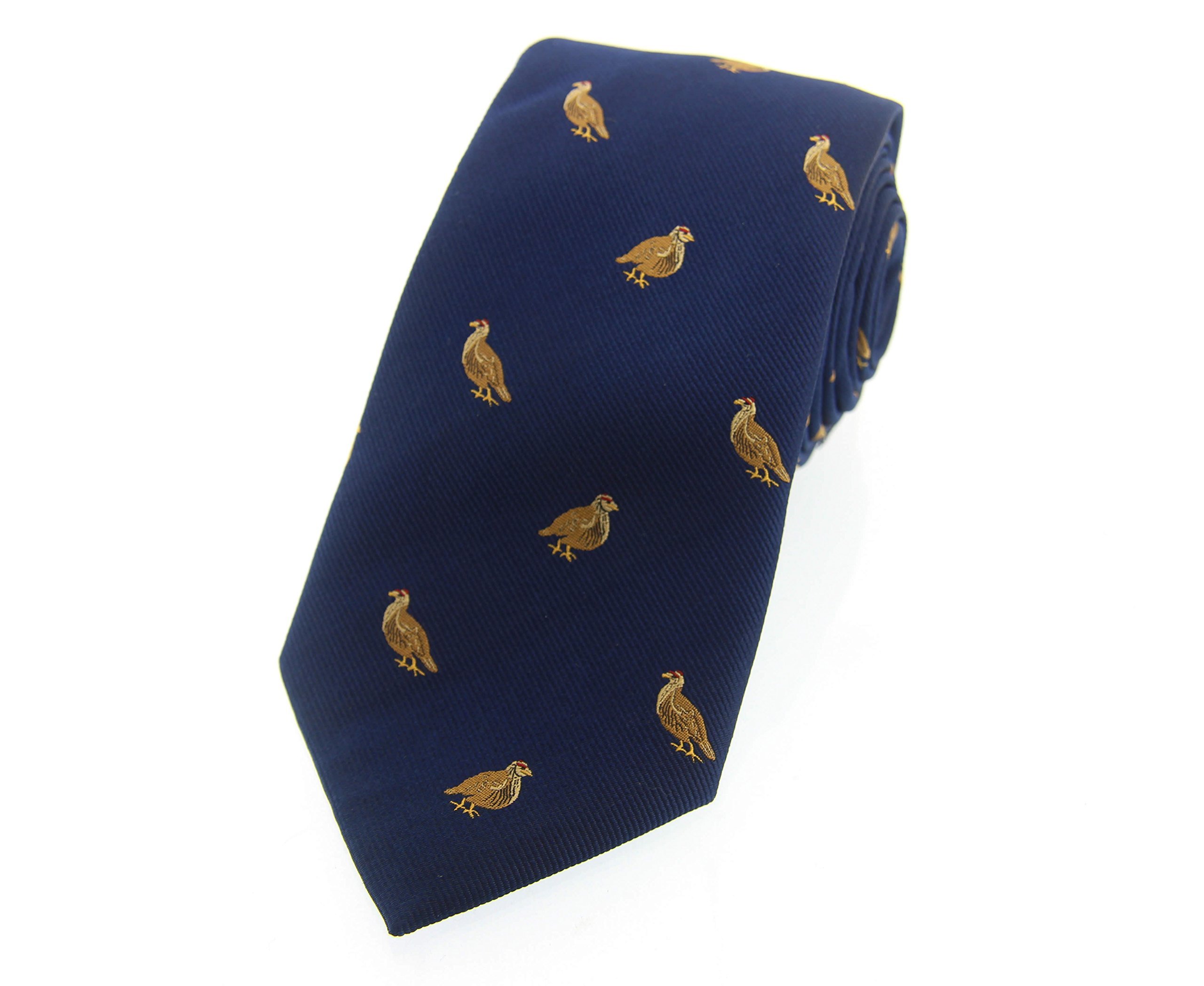 Soprano Navy Blue Country Silk Tie with standing partridges adorning the tie