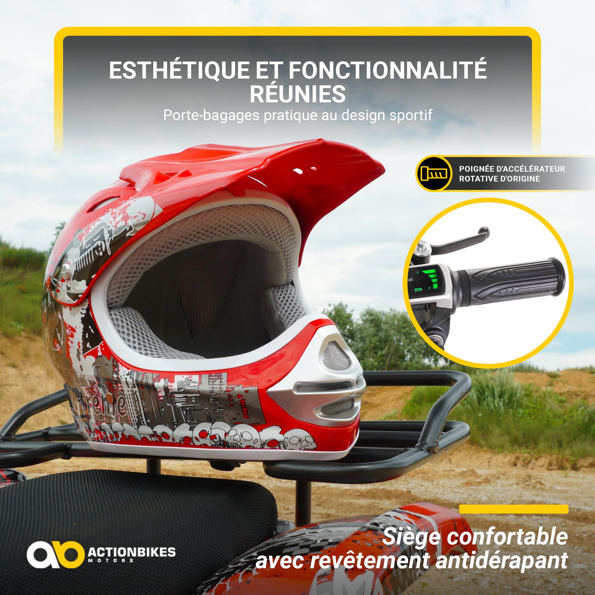 Actionbikes Motors Quad électrique Enfant ATV Torino | 36 Volts 1000 Watts Jusqu’à 24 km/h - Quad Enfant - Pocket Quad - pédale de sécurité Safety Touch - Mini Quad - dès 8 Ans (Noir)