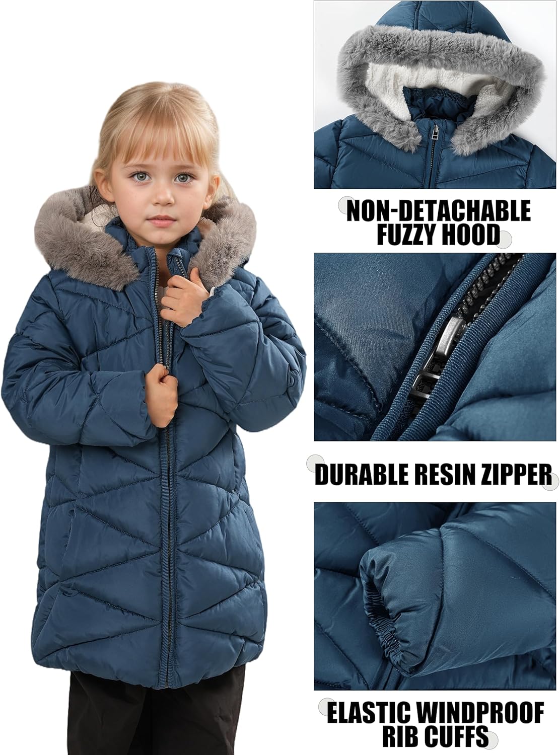 SOLOCOTE Girls Winter Puffer Coat with Faux Fur Hood Sherpa Lined Parka Water-Resistant Windproof Quilted Jacket - Image 5