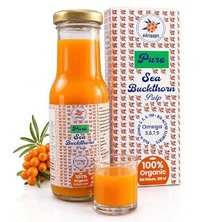 Niraam Pure Himalayan Sea Buckthorn Pulp- 200ml | 100% Organic & Natural Source of Omega 3,6,7,9 and Antioxidants | Cold-Pressed | For Skin, Eye and Gut Health | Anti-Inflammatory Overall Wellness Juice | No Added Sugar