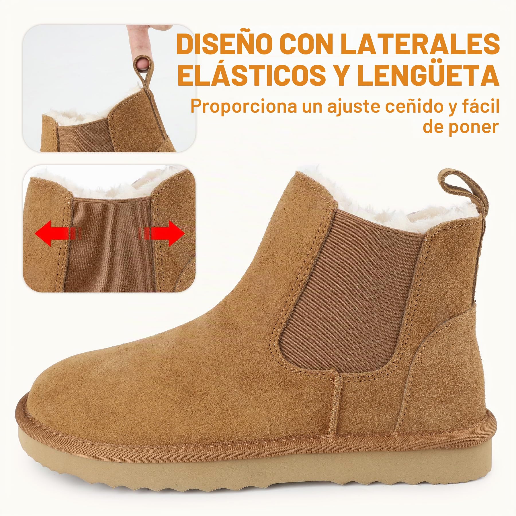 riemot Botas Mujer Invierno Botines Chelsea Piel Ante Cuero LegíTimo Forro Peludo Interior Botas Nieve Mujer CáLidas Adecuado Para DíA Lluvioso Nieve Zapatos Invierno, 36-42 EU
