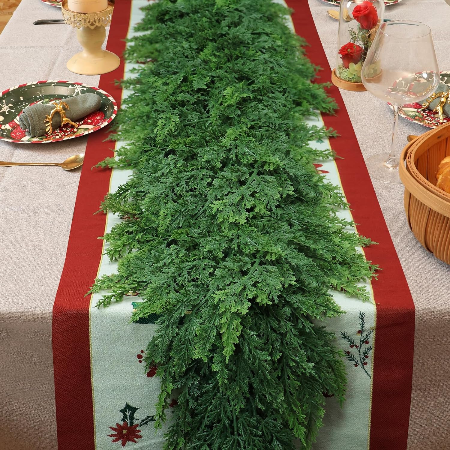 6ft Christmas Cedar Garland with Soft Thickness Pine,Thick and Lush,Artificial Green Faux Cedar Pine Garland for Christmas Winter Home Mantel Fireplace Holiday Party Décor (6FT)