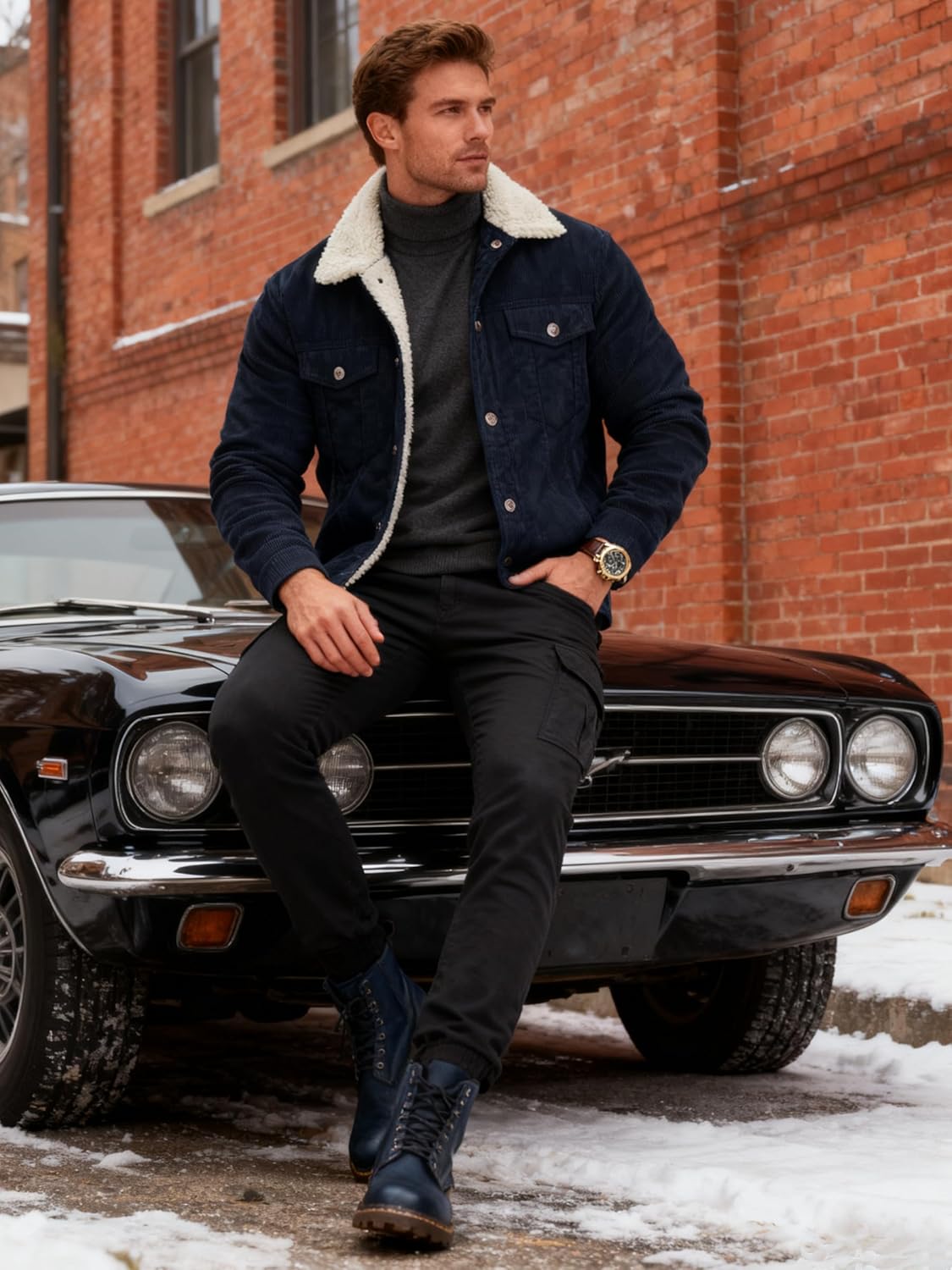 KEFITEVD Men's Corduroy Jacket Sherpa Lined Fleece Trucker Jackets Winter Coat Warm Thick Jacket for Casual Work Cargo - Image 3