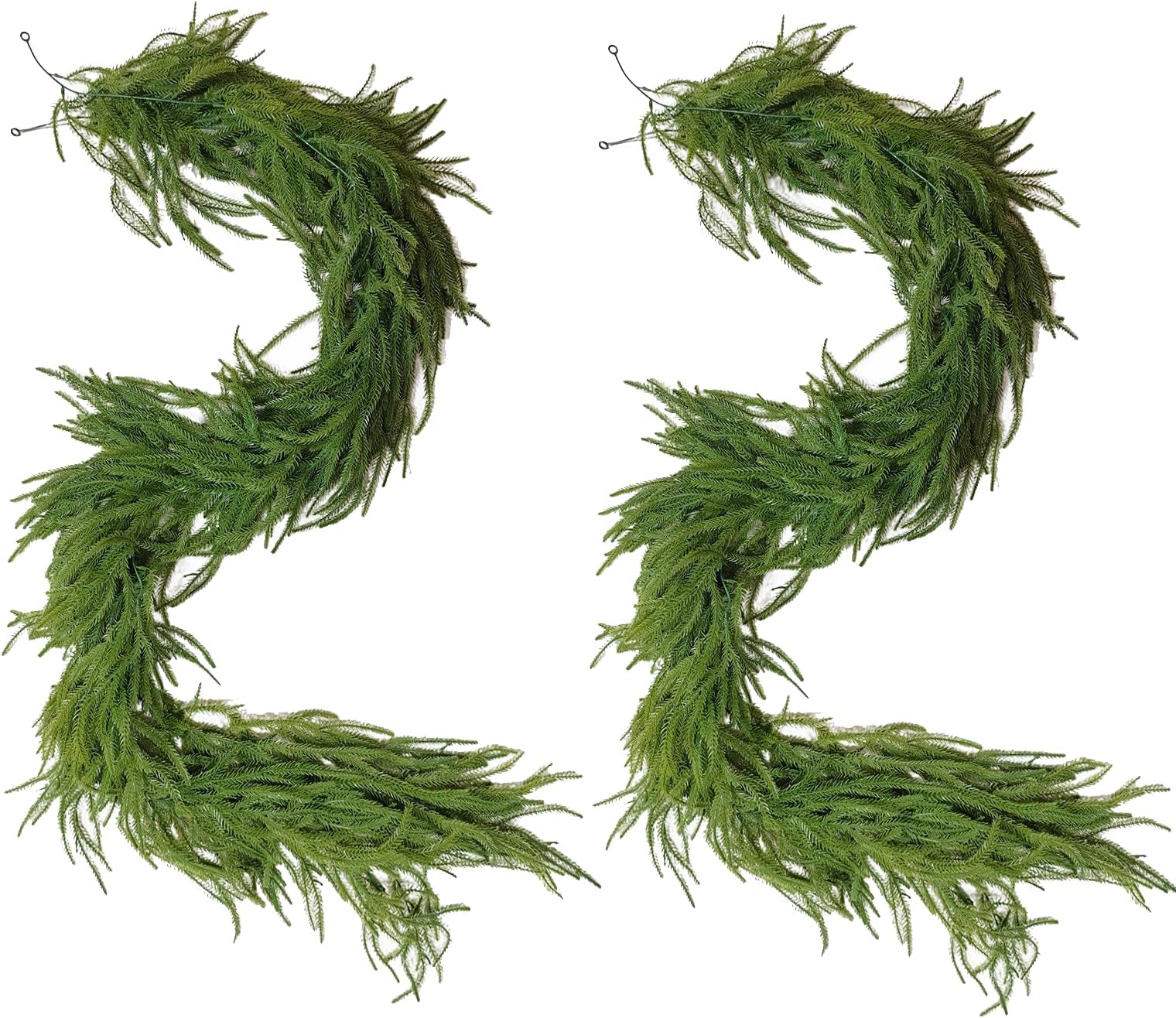 2pcs 6FT Artificial Christmas Decorations Norfolk Pine Real Touch Stems Tree,Indoor Outdoor Garland for Mantle Window Wall Greenery Home Decor