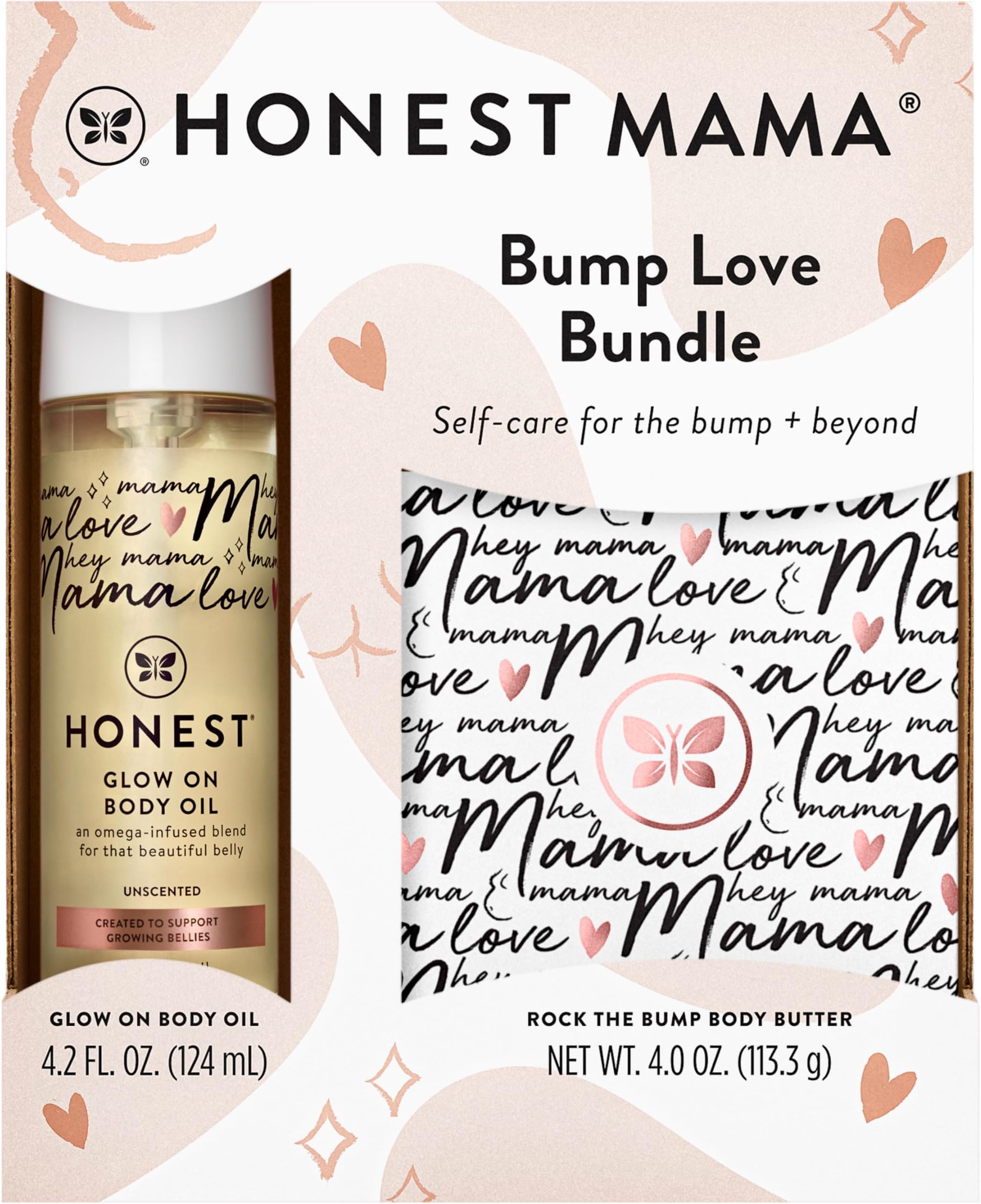 The Honest Company Honest Mama Body + Belly Bump Love Bundle | Moisturizing, Plant-Based Oil + Stretch Mark Butter Cream