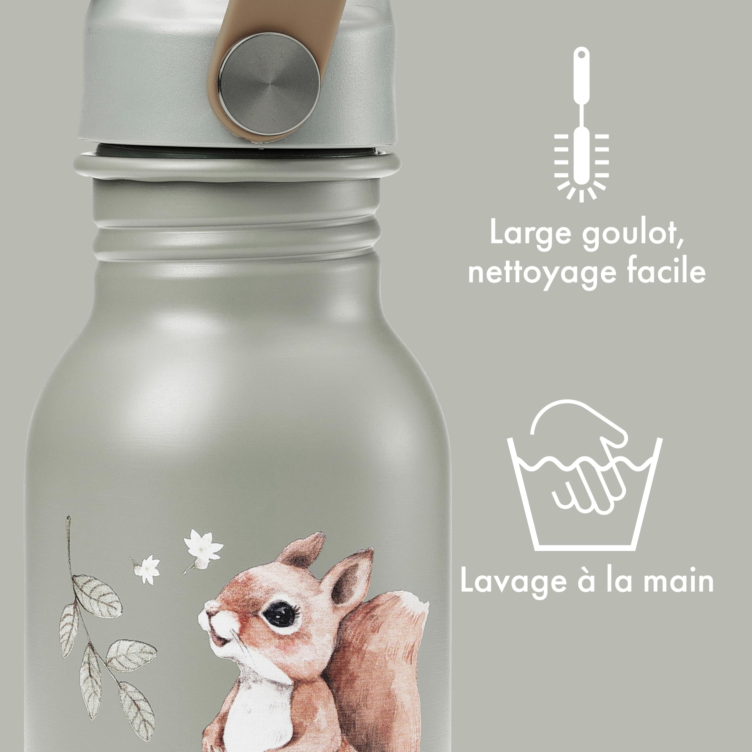 Elodie Details Gourde Enfant Inox, Bouchon Anti-Fuite avec Paille et Poignée pour Enfants, Facile à Ouvrir, Sans BPA, Facile à Nettoyer, Bouteille Idéal École & Activités, 350ML, Chipmunk Darling