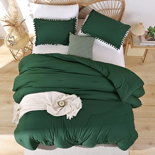 Vista 20 de YIRDDEO Juego de edredón tamaño King – Edredón tamaño King con flecos de bolas, juego de ropa de cama suave para todas las estaciones – 3 piezas, 1