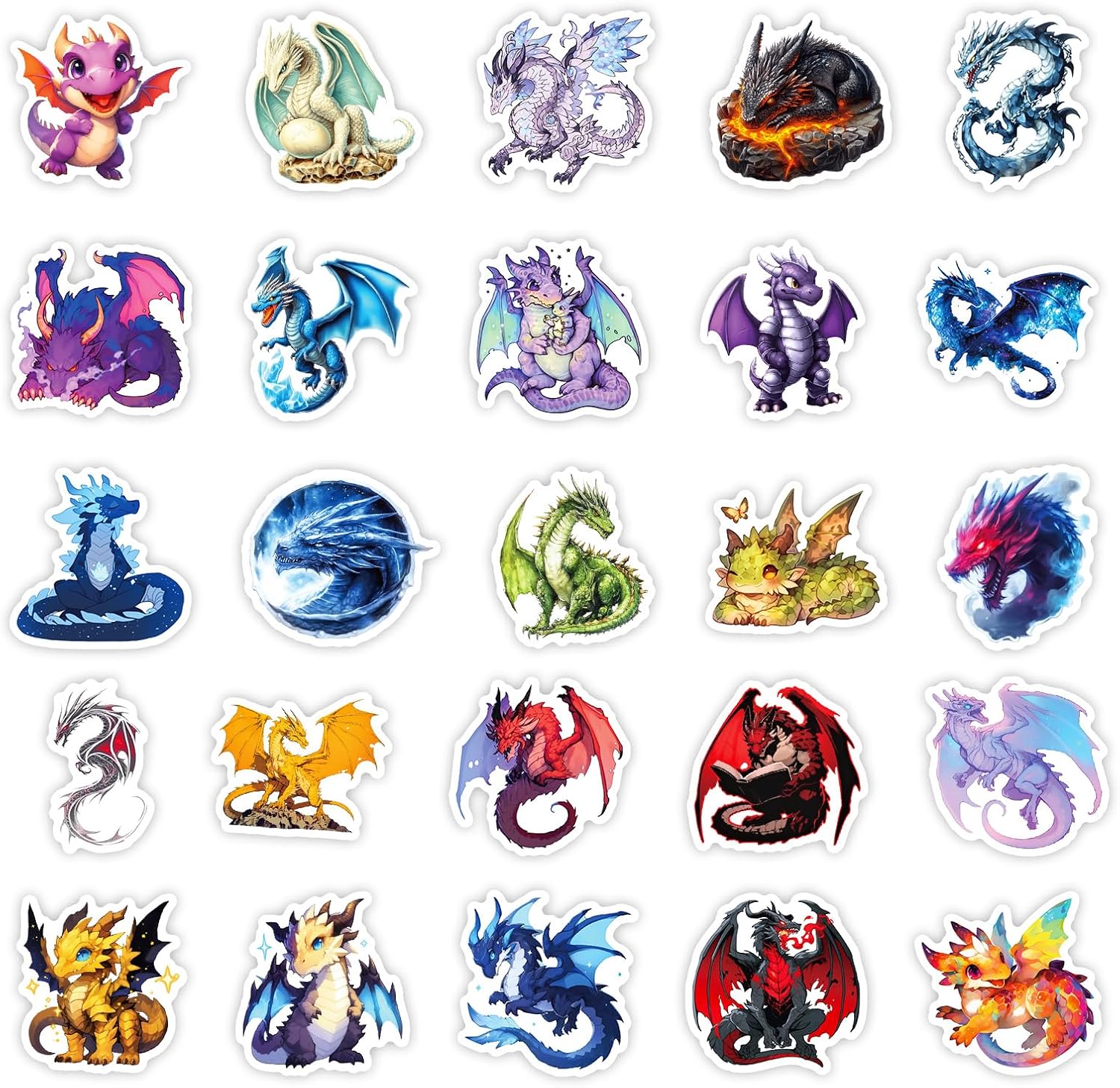50 PCS Cool Dragon Stickers for Kids, Waterproof Dragon Stickers for Water Bottles Laptop Phone Scrapbook Journal Skateboard, Good Gifts for Girls & Boys to Make Special Stuffs
