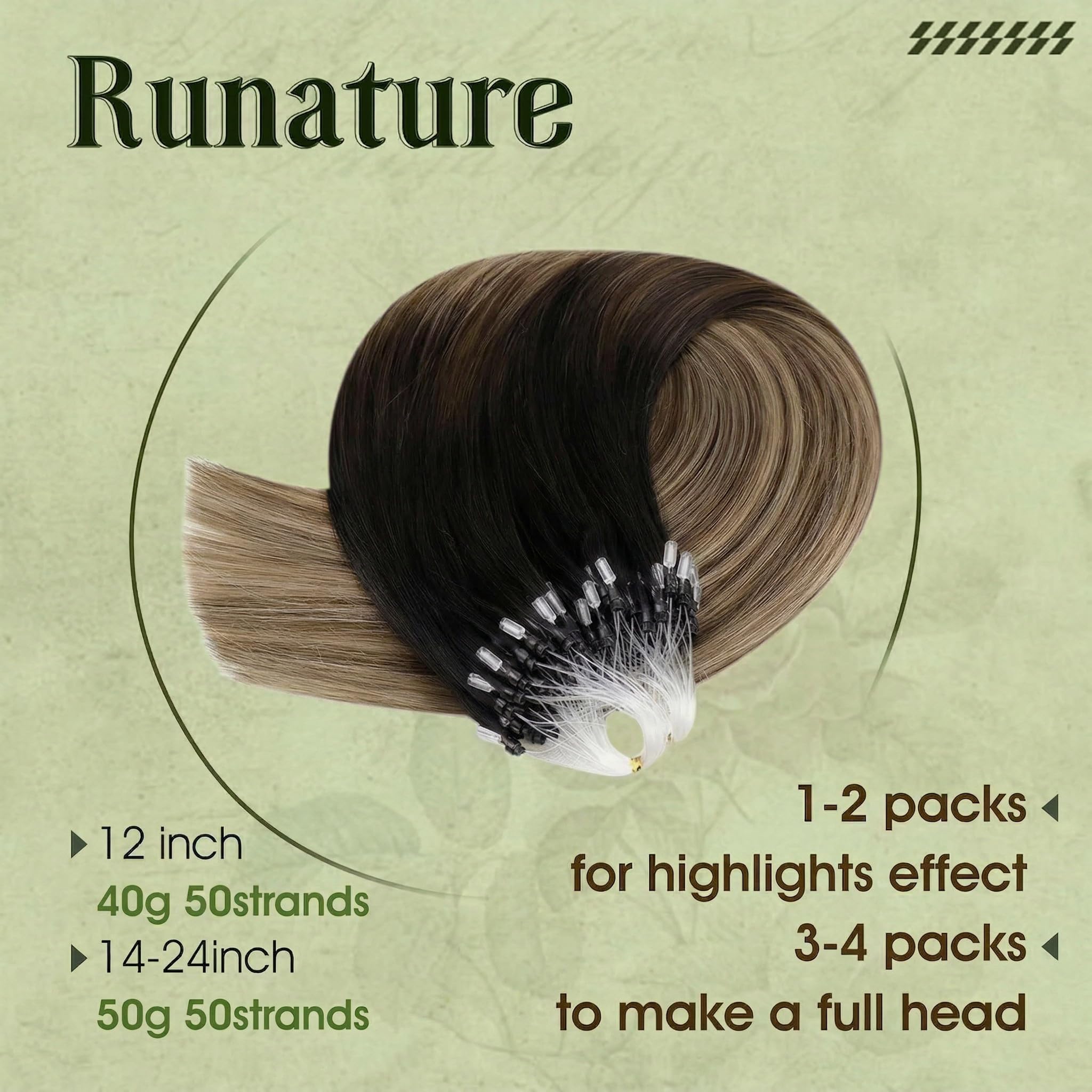 RUNATURE Micro Beads Hair Extensions Real Hair Purple Remy Micro Ring Hair Extensions Invisible Remy Straight Micro Hair 14 Inch 25g/25strands #Purple — view 184