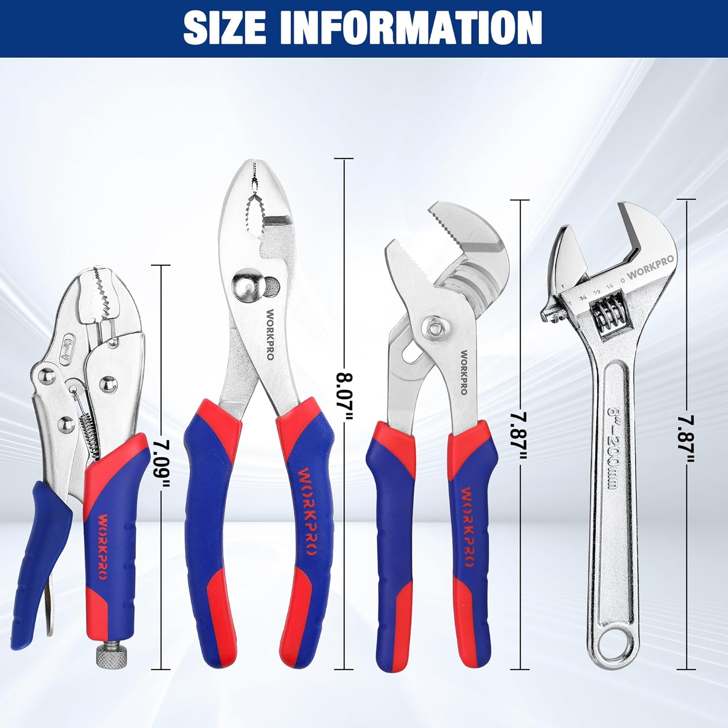 WORKPRO Pliers Set 4-piece Locking Plier Slip-joint Plier Groove Joint Pliers and Adjustable Wrench Home Maintenance Tool Kit - Image 6