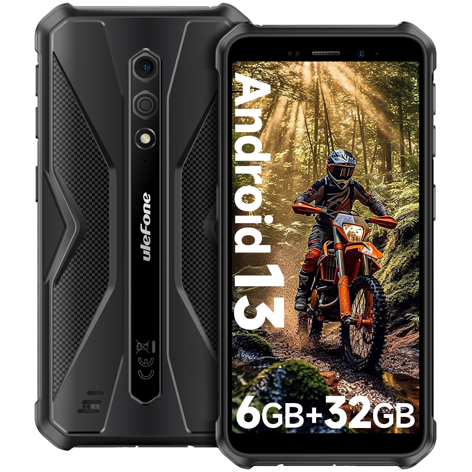 Ulefone Armor X12 Rugged Smartphone, Android 13 Telefono Indistruttibile, 6GB+32GB ROM/TF-256GB Telefoni Robusto, 5.45'' HD+, 13MP+8MP, Cellulare Antiurto 4860mAh, 4G Dual SIM/Face ID/NFC/IP69K/GPS