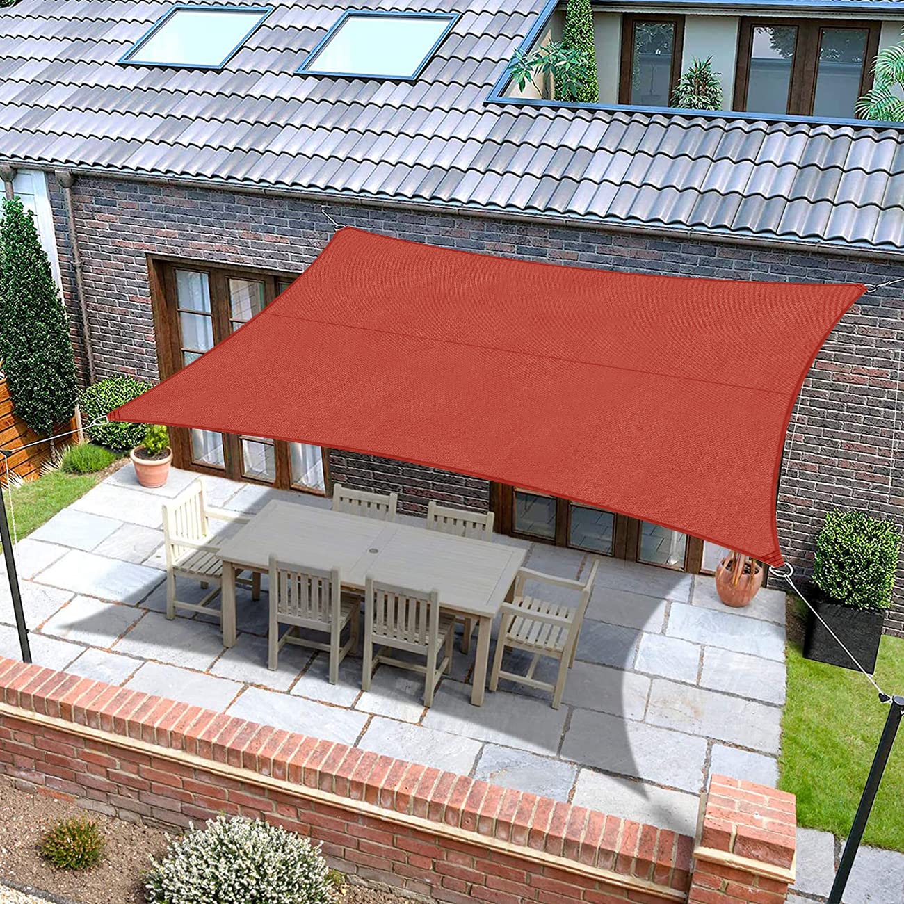 Sekey Sun Shade Sail 12'×12' Square Canopy PES Polyester Waterproof,Shade Sails Perfect for Outdoor Patio Garden Yard Backyard Red