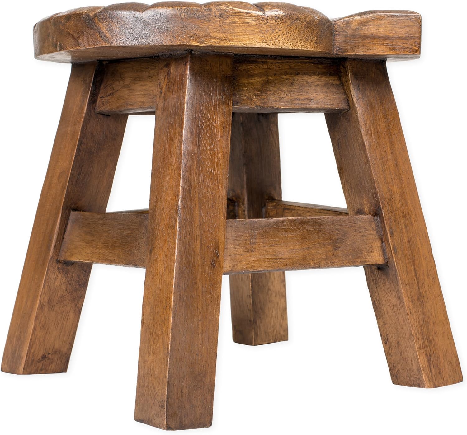 Nautilus Shell Stain Design Hand Carved Acacia Hardwood Decorative Short Stool