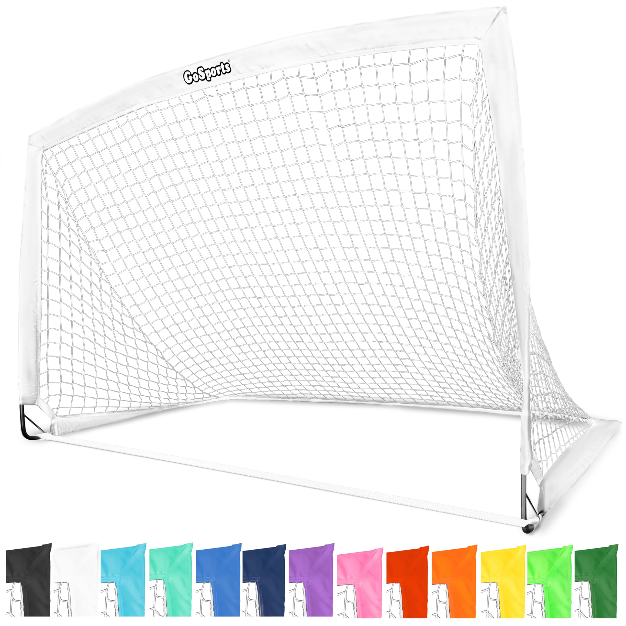 GoSports Portable Soccer Goals for Kids - 13 Color Options - Choose 4 x 3 ft or 6 x 4 ft - Team Tone Pop Up Nets for Backyard