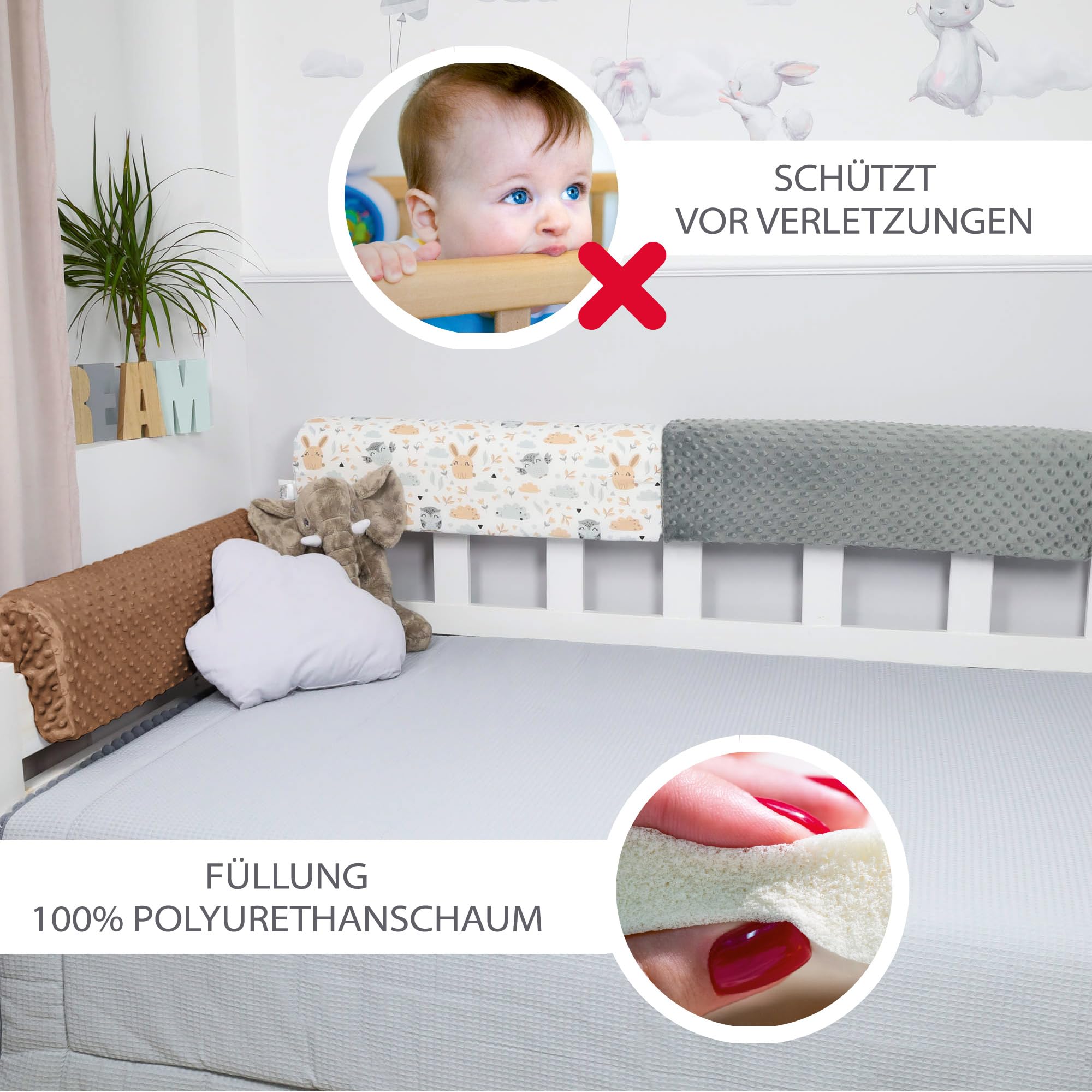 Totsy Baby Paracolpi lettino neonato antisoffoco 70 cm - Protezione schiuma per lettino fasciatoio e culla per i bordi del letto o della culla per bambini da 1 a 3 anni Beige chiaro