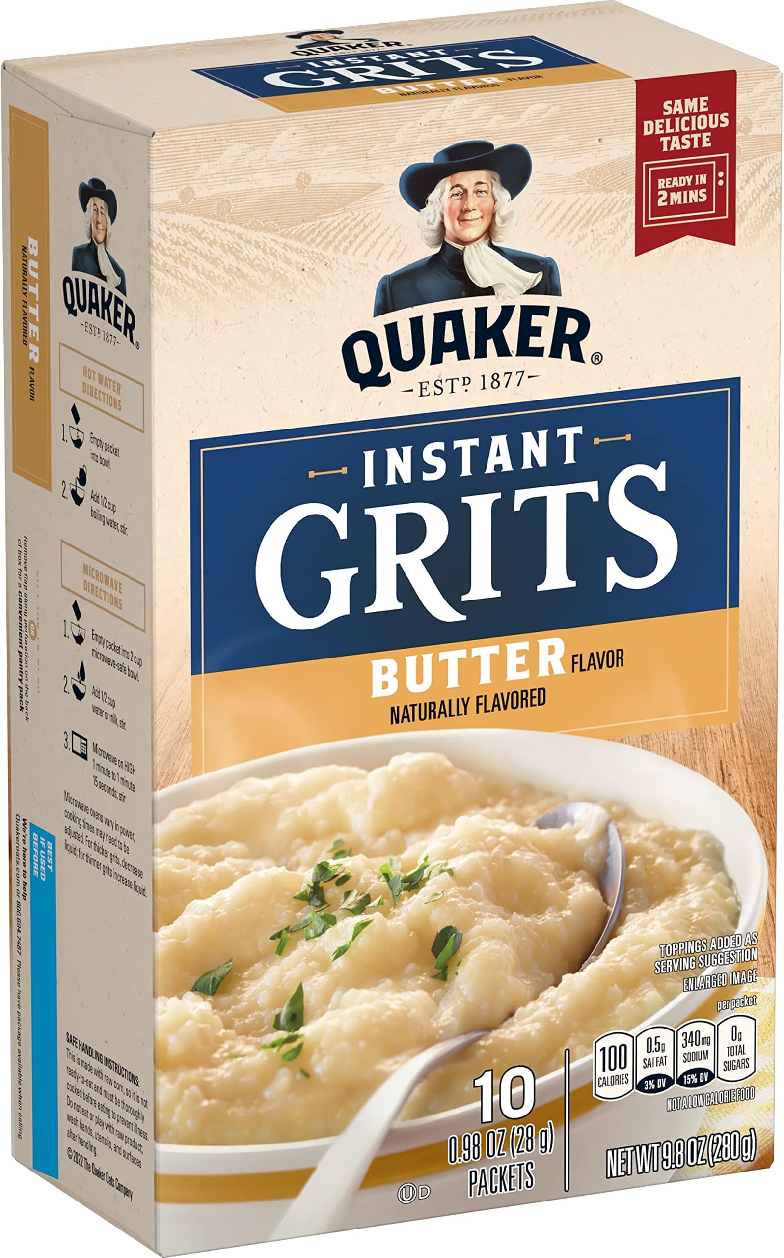Instant Grits, Butter, 0.98oz Packets, (10 Pack)