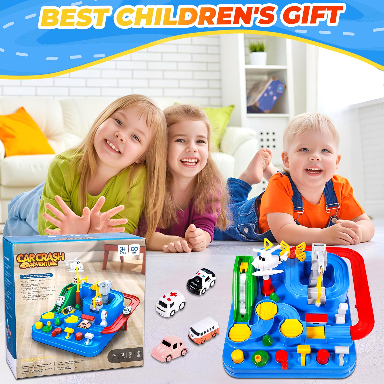 XUNIVERS - Giocattoli d'avventura in auto, pista per auto, giocattoli d'avventura, giocattolo educativo e interattivo, giochi Montessori per bambini e ragazze, regalo con elicottero