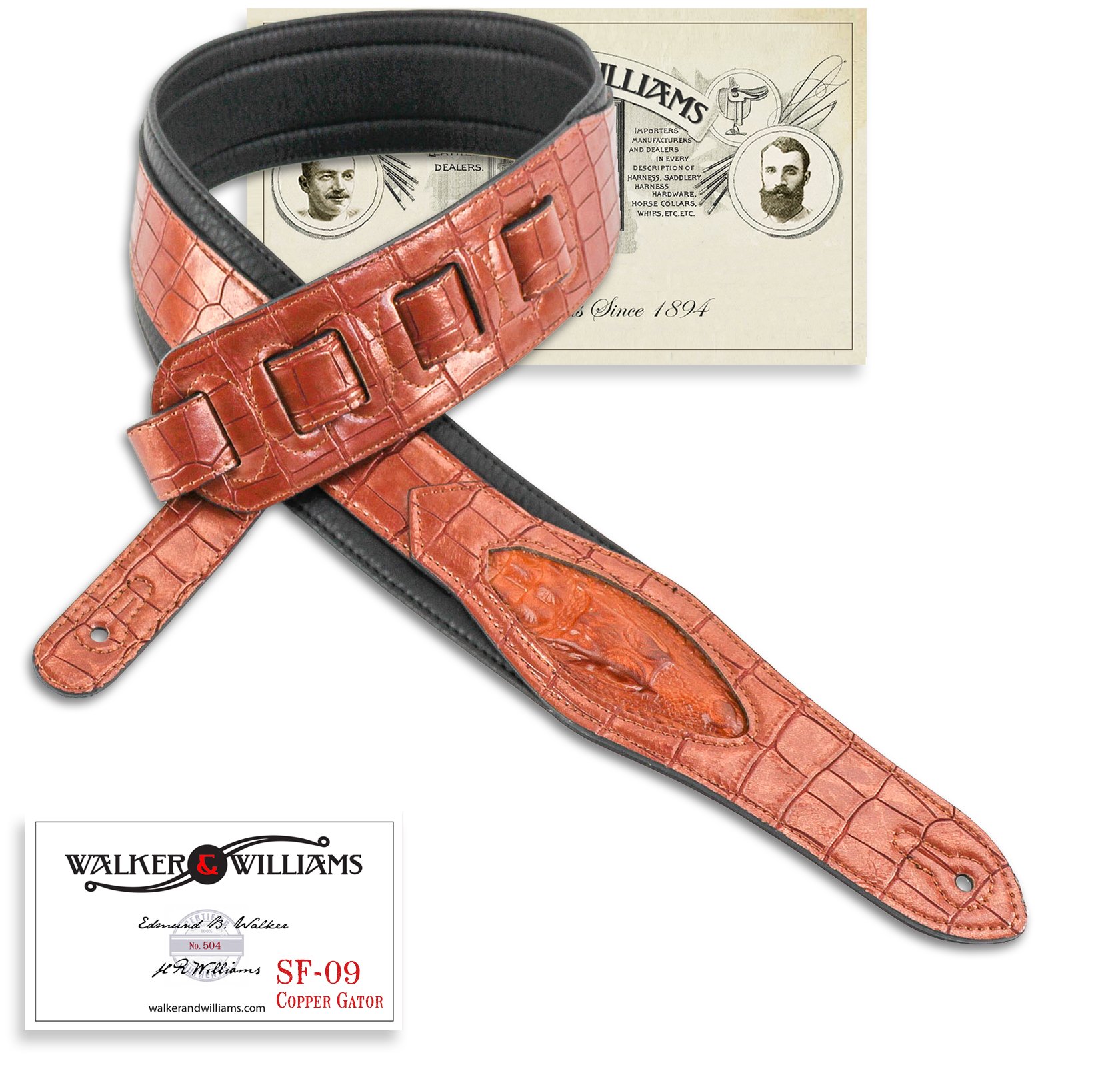 Walker & Williams SF-09 Metallic Copper Alligator Pattern Strap with Gator Head