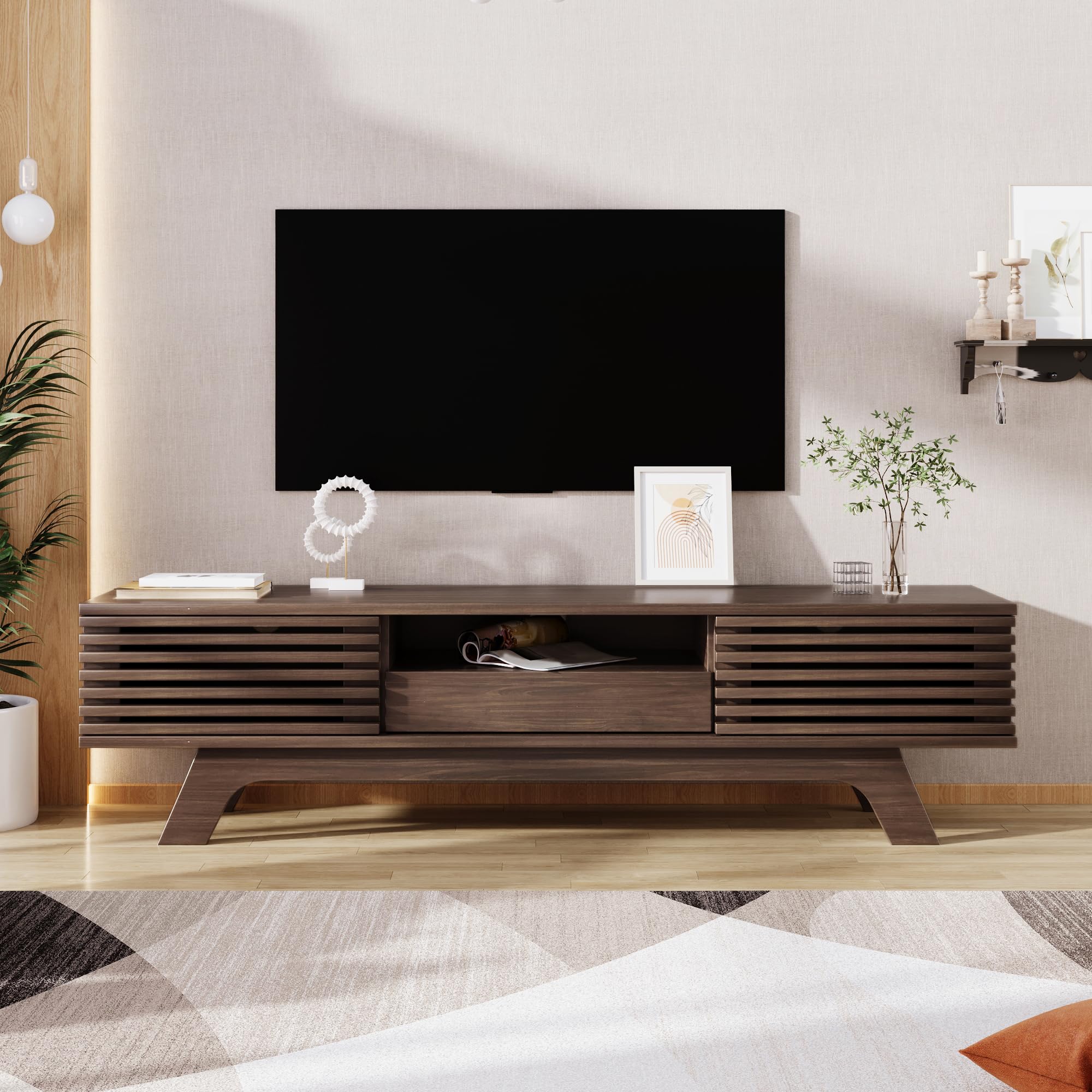 Mobile TV vintage con ante e cassetto, scomparto aperto per