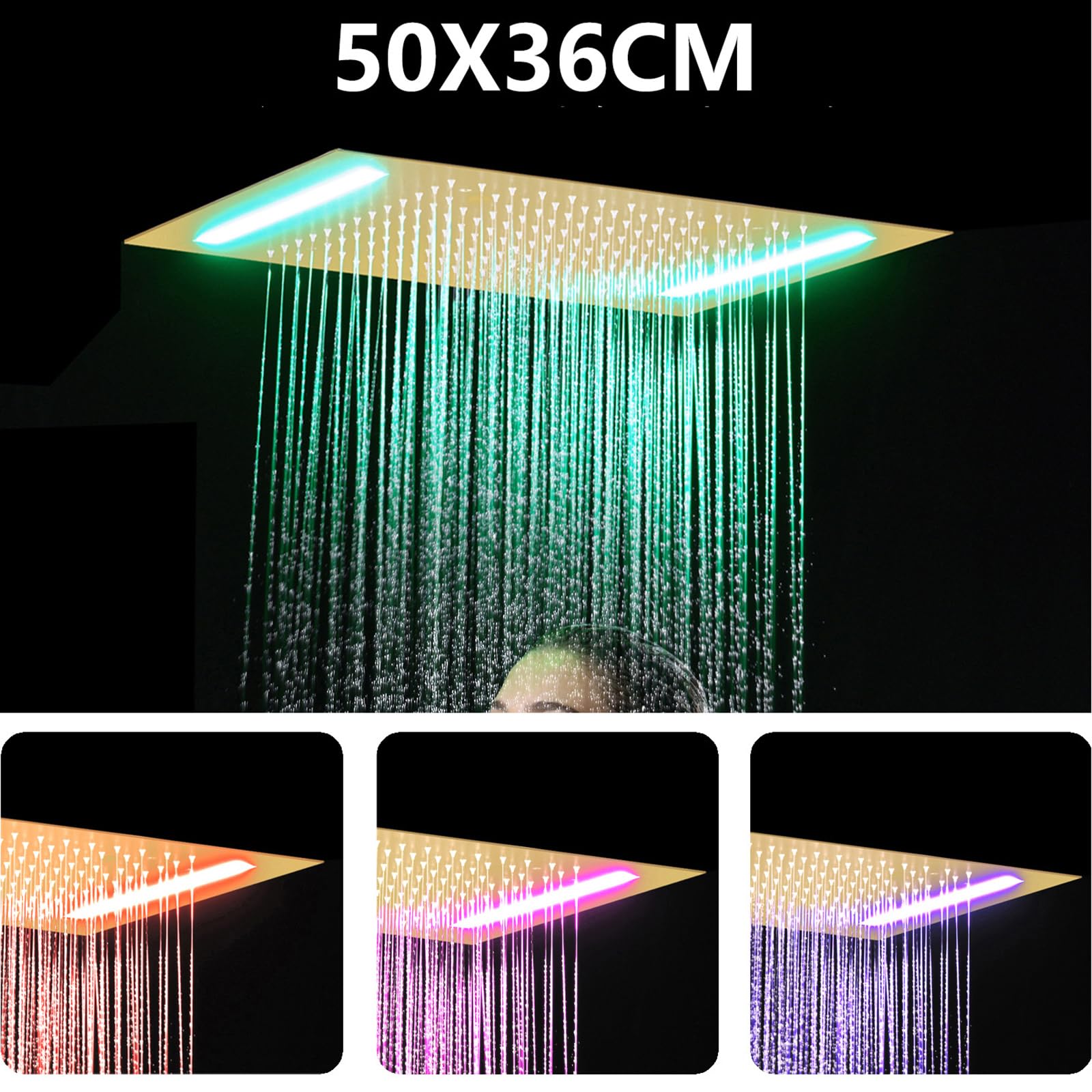 XJTNLB Columna de Ducha con Termostato Negro Digital Duchas de Baño Empotrados Alcachofa de Ducha con Luz Led y Manguera