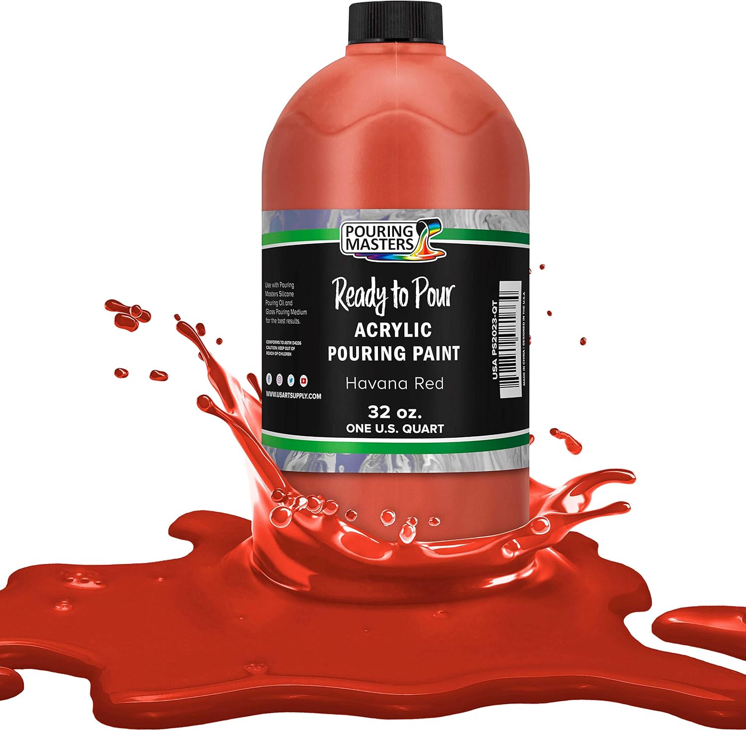 Pouring Masters Havana Red Ready to Pour Acrylic Pouring Paint - Premium 32-Ounce Pre-Mixed Fluid Acrylic Paint - Fluid Art Supplies for Canvas, Wood, Paper, Tile & Rocks